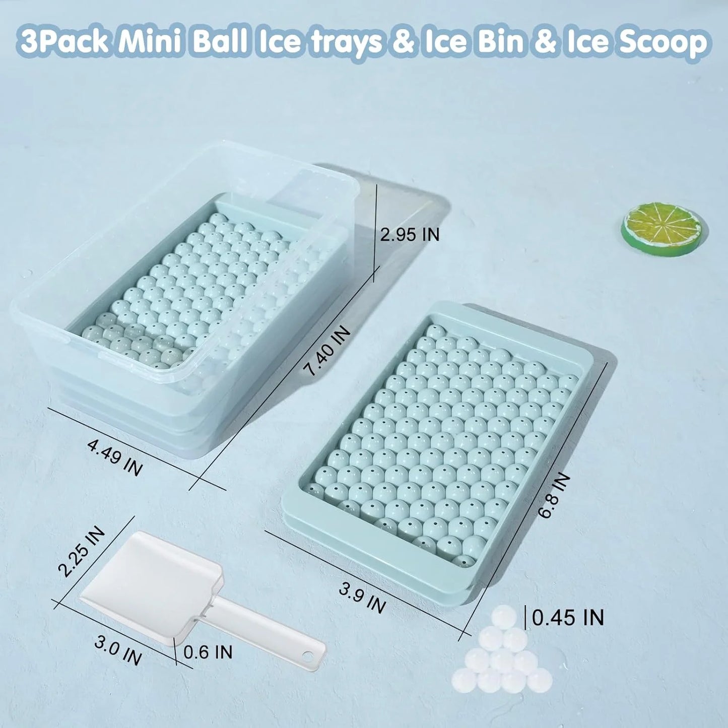 3Pack Mini Ice Cube Trays for Freezer (312 Ice Cube) Easy Release , Crushed Ice Tray for Cocktails Whiskey Bourbon Coffee Juice, Ice Trays & Ice Bin & Ice Scoop, Blue