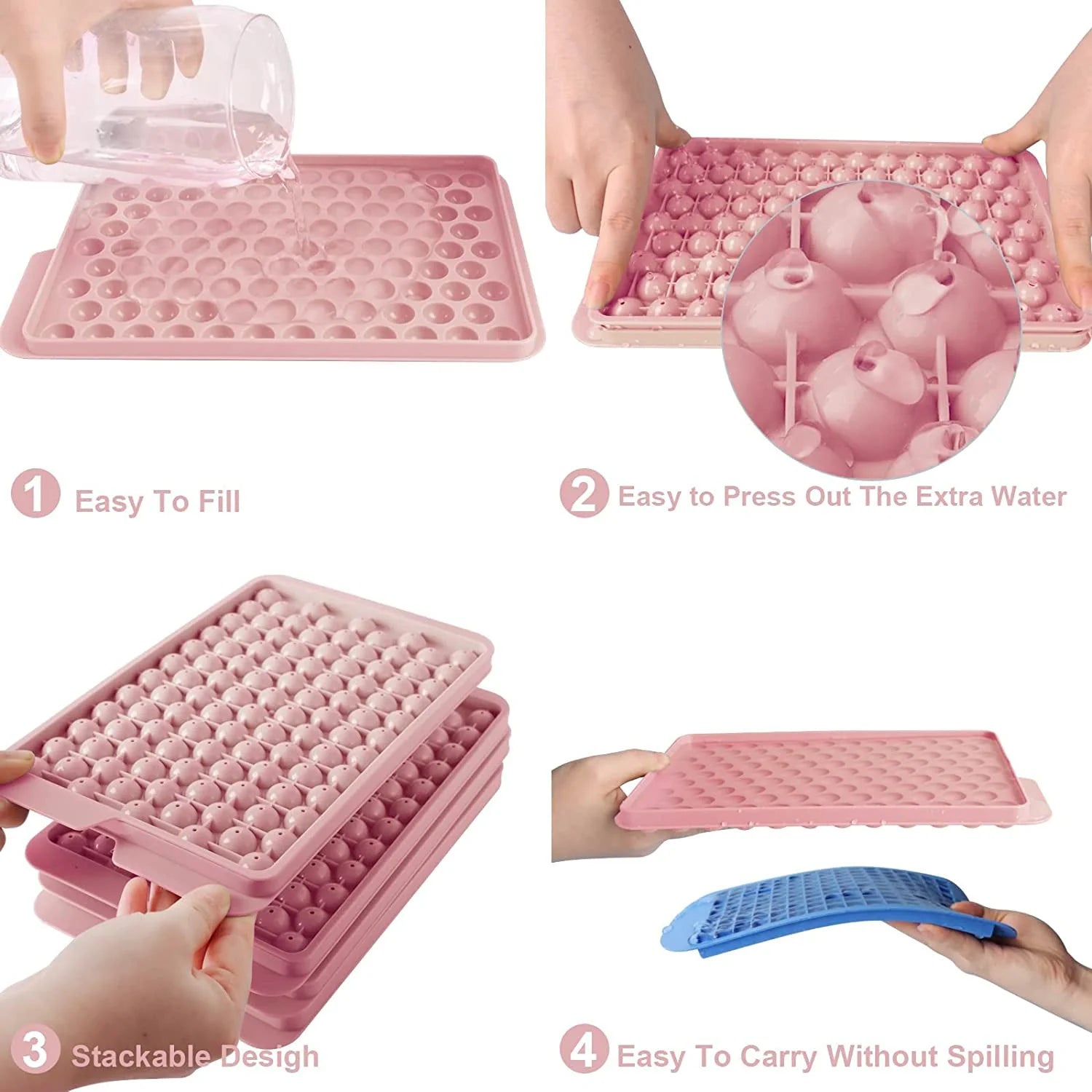 3Pack Mini Ice Cube Trays for Freezer (312 Ice Cube) Easy Release , Crushed Ice Tray for Cocktails Whiskey Bourbon Coffee Juice, Ice Trays & Ice Bin & Ice Scoop, Pink