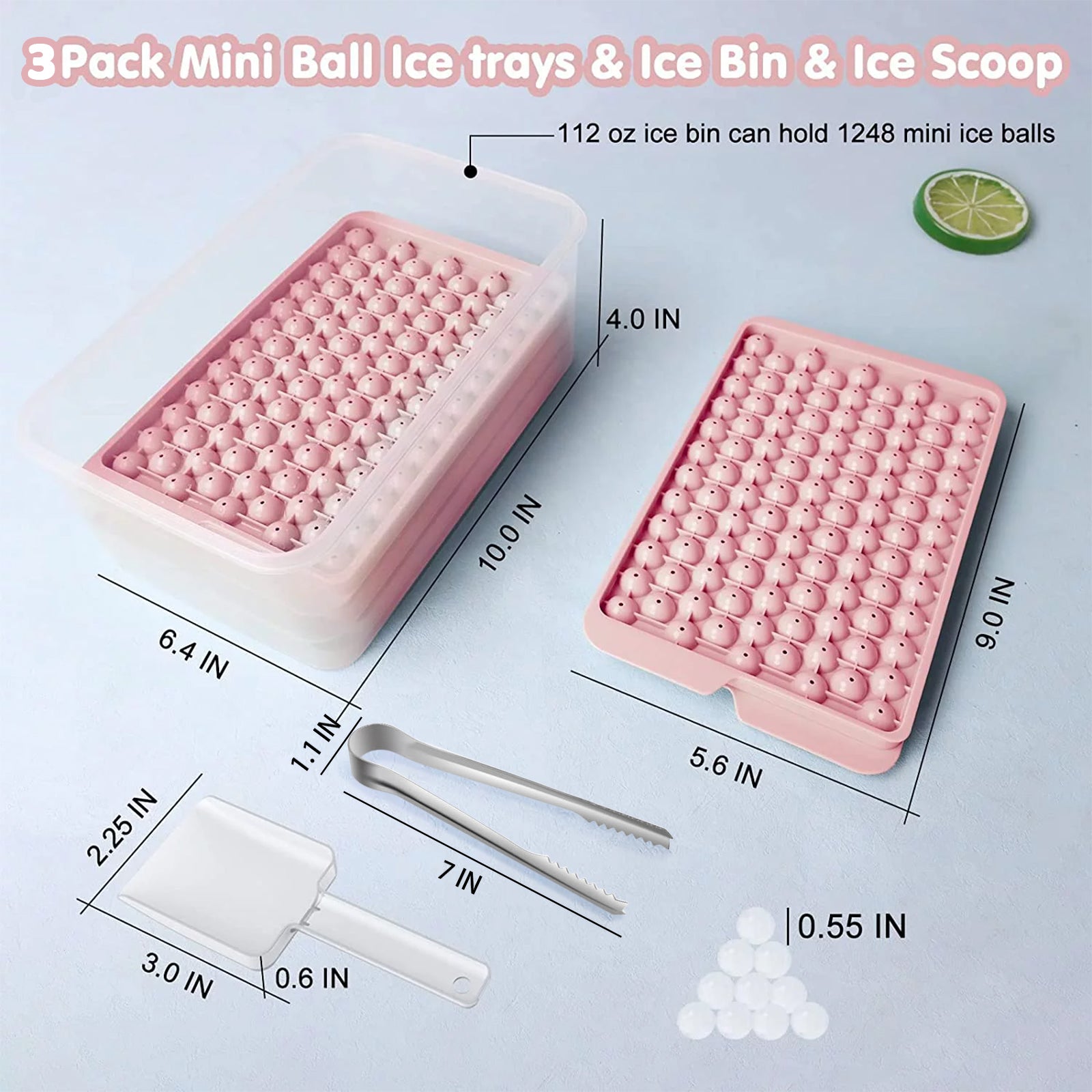 3Pack Mini Ice Cube Trays for Freezer (312 Ice Cube) Easy Release , Crushed Ice Tray for Cocktails Whiskey Bourbon Coffee Juice, Ice Trays & Ice Bin & Ice Scoop, Pink