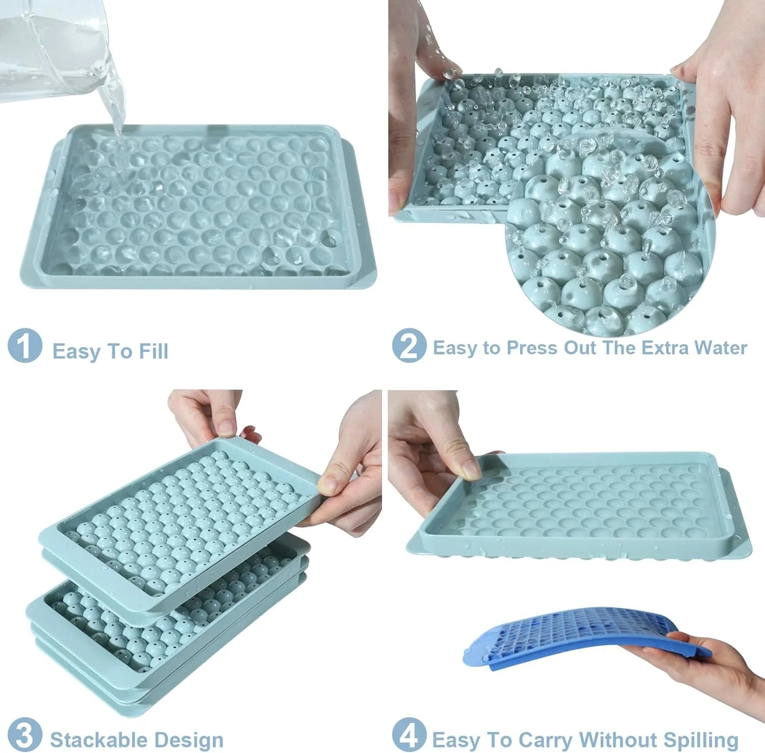 3Pack Mini Ice Cube Trays for Freezer (312 Ice Cube) Easy Release , Crushed Ice Tray for Cocktails Whiskey Bourbon Coffee Juice, Ice Trays & Ice Bin & Ice Scoop, Blue